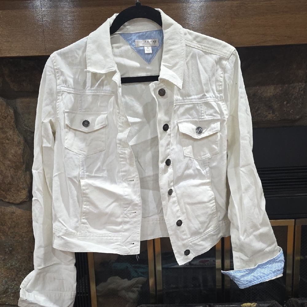 Kenar White Jean Jacket with Blue Accents
